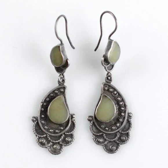 Vintage Sterling Silver Earrings Green Gemstones - Picture 2 of 6